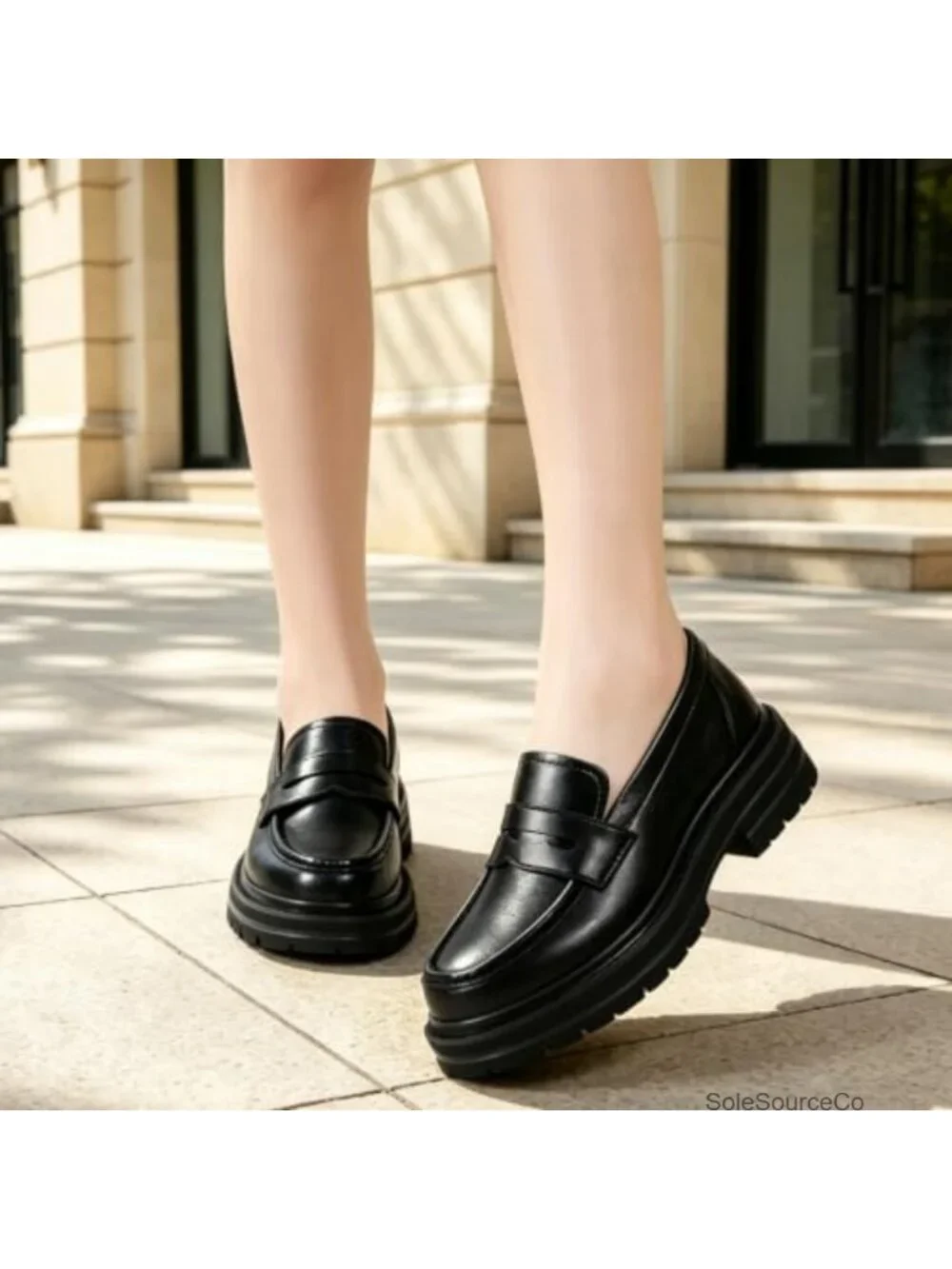 Women's Penny Loafers Chunky Platform Lug Sole Faux Leather Slip-On